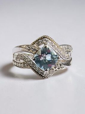 Jane Seymour Blue Topaz & White Sapphire Halo Twist Ring In Sterling Silver